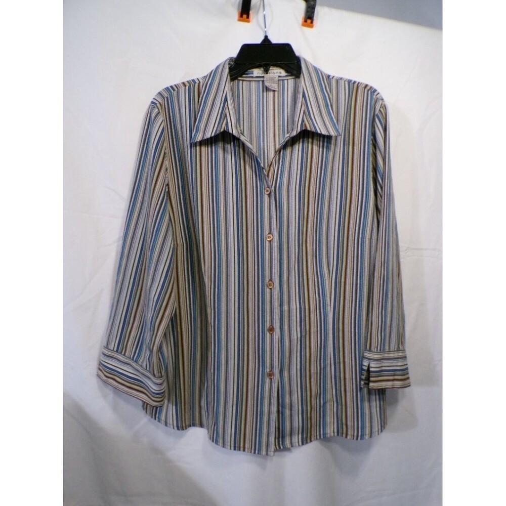 Notations Women's XL Striped Button Up Blouse 3/4 Sleeve Multicolor
